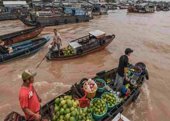 Chợ nổi Cái Răng có rất nhiều ghe thuyền bán đa dạng hàng hóa